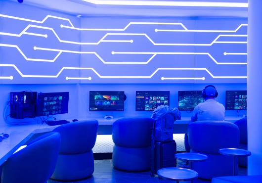 The video gaming space in the lounge. 