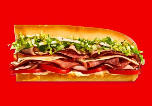 A Jimmy John's Sandwich on a red background