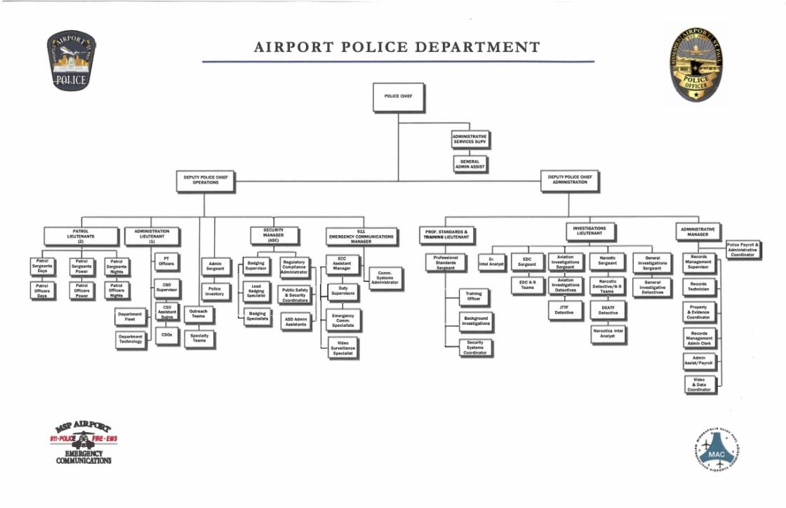 Organizational chart for the MSP Airport Police Department