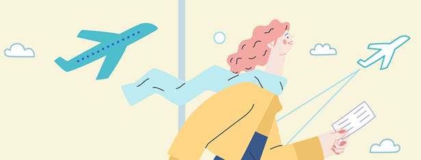 Illustrated Passenger with Planes Flying Behind Them