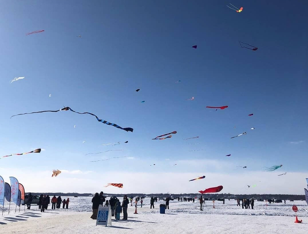 Kites over Frozen Lake