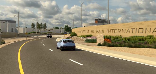 Terminal 1 roadway entry rendering.