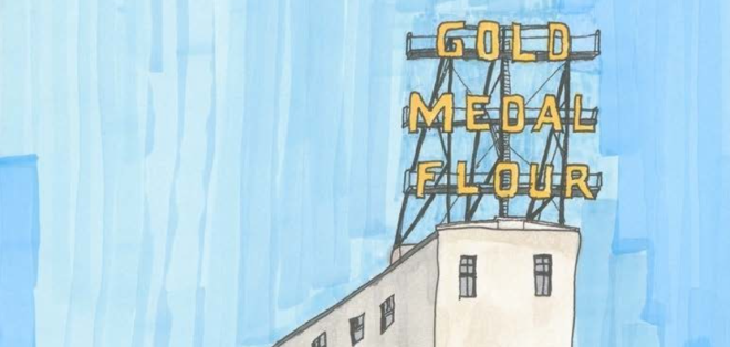 Artwork featuring Gold Medal Flour landmark