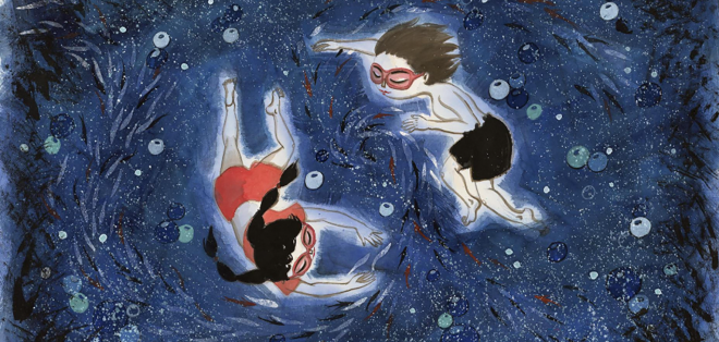 children swimming art